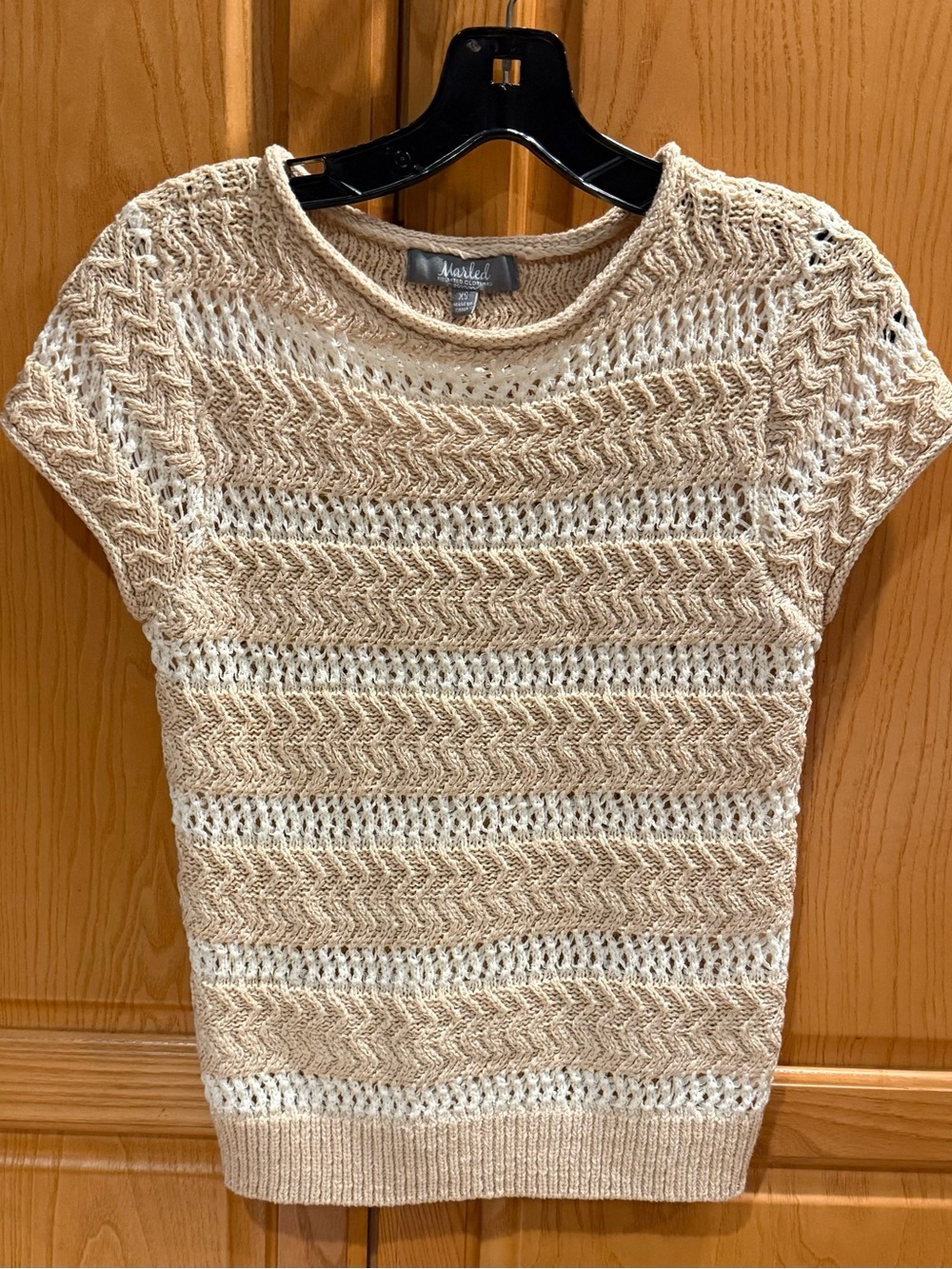 Marled Reunited Clothing Short Sleeve Sweater Cable Knit Cream Women's Size